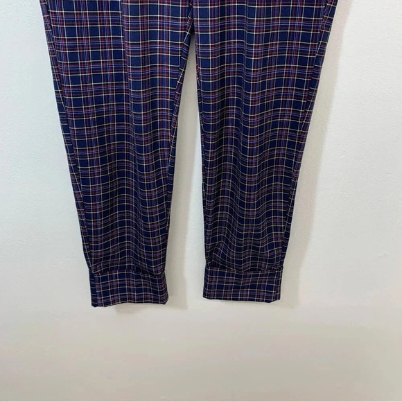Bershka Pants Woman Size Medium Plaid Pull On Pockets Cuffed Taper Blue - Picture 3 of 11